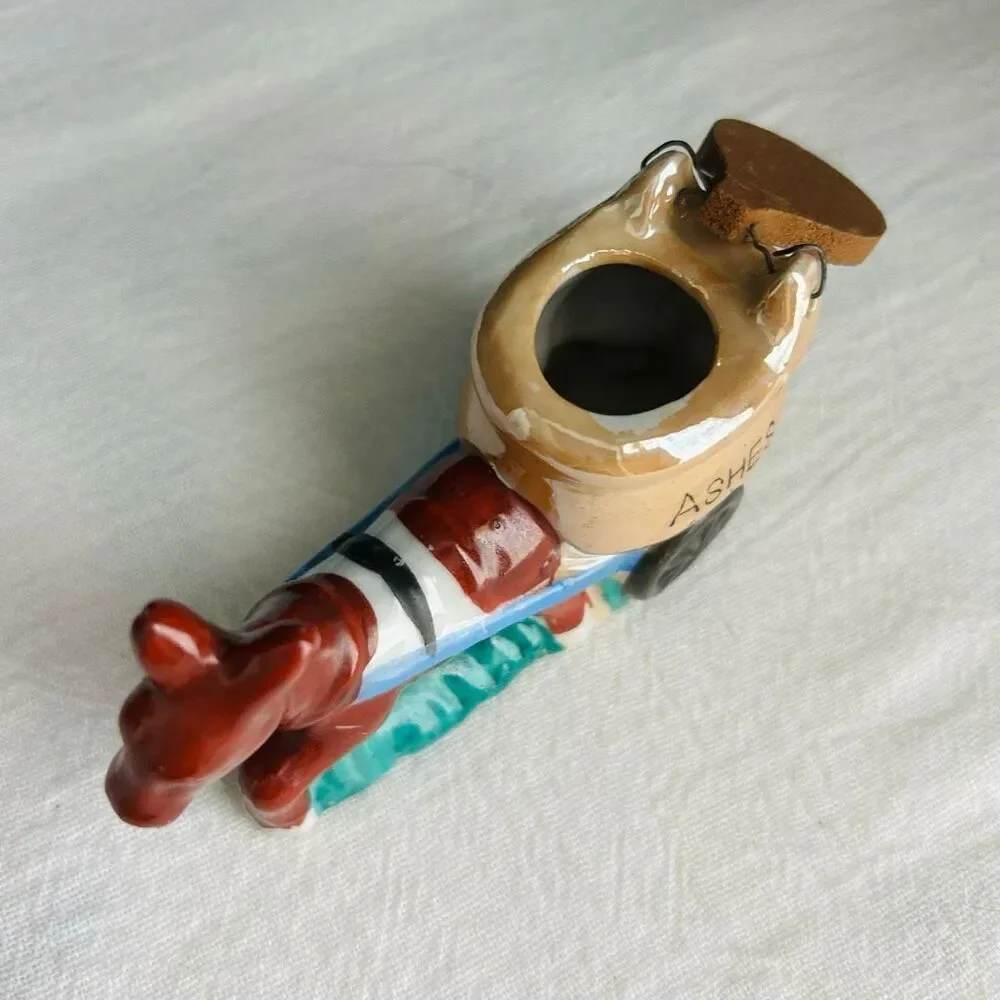 Vintage Ceramic Donkey Cart Flip Top Ash Holder Lusterware